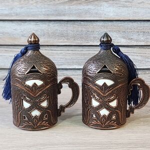 Turkish Coffee Cup with Lid Set of 2 Wheat Design Coffee Espresso Tea Set